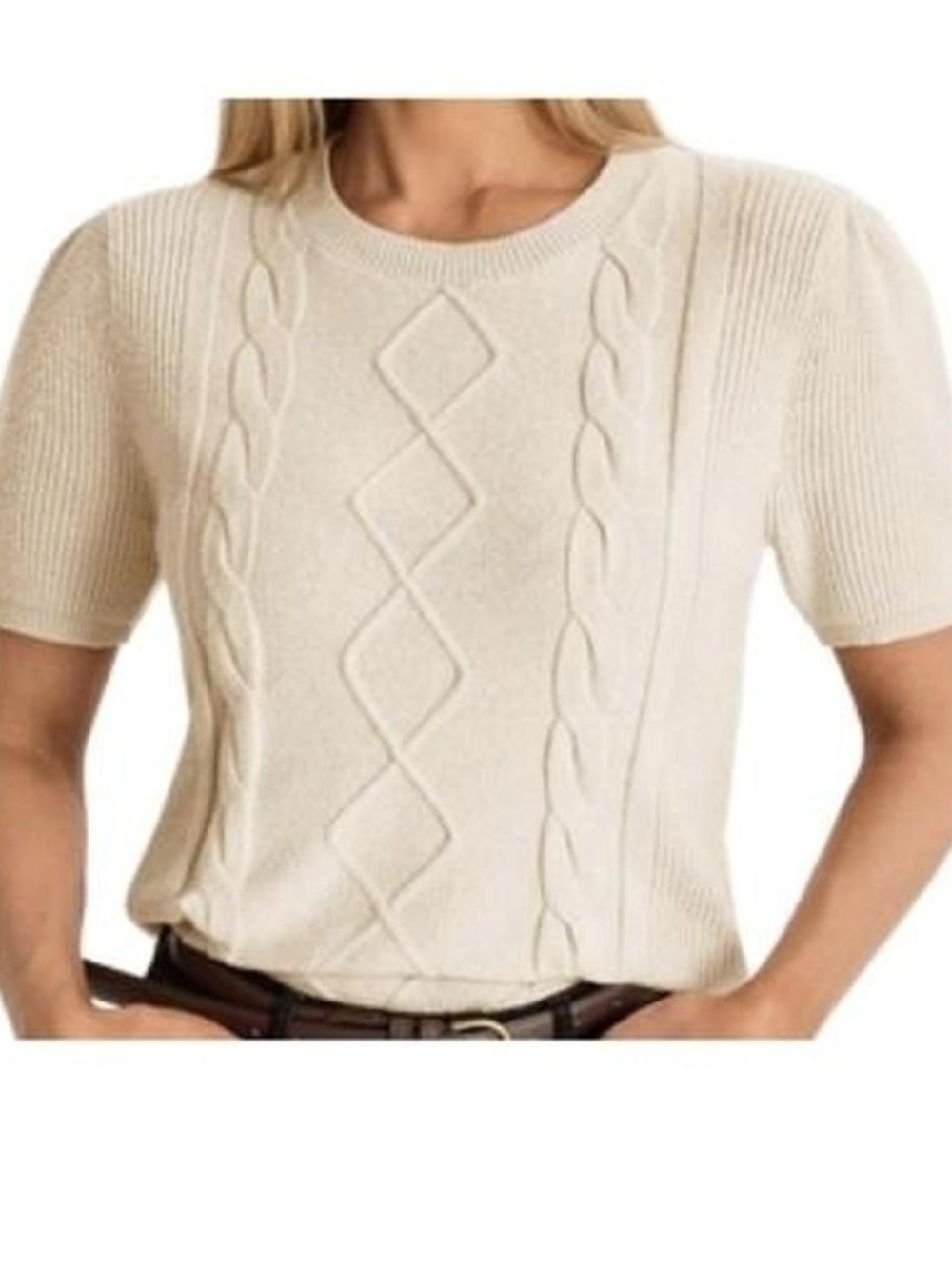 Vintage Alfred Dunner white cable knit sweater sholder pads included;) size L